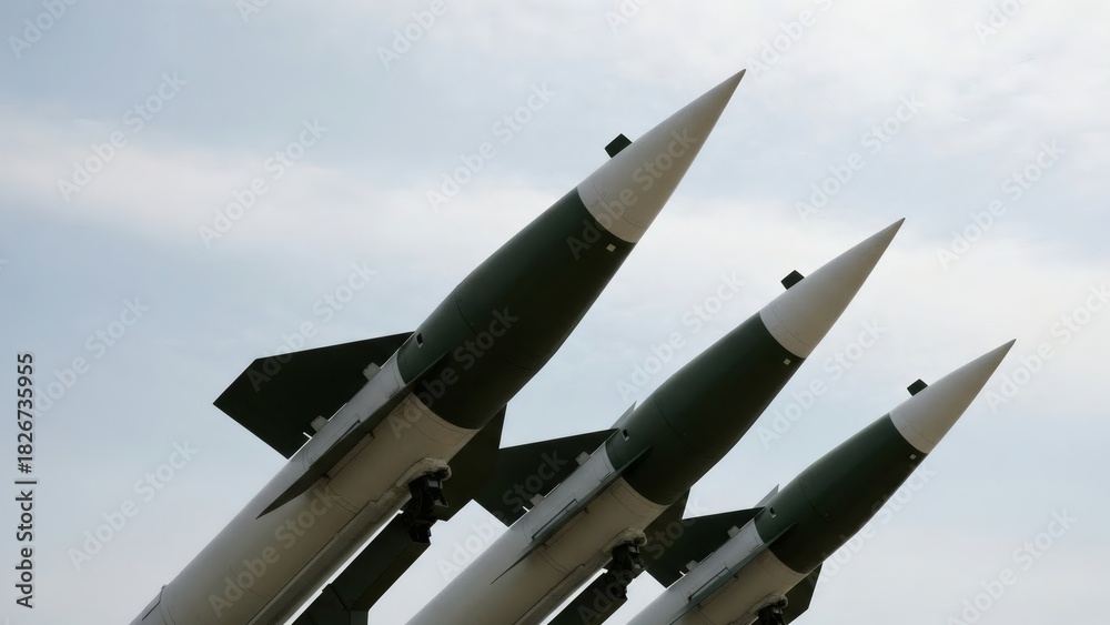 Obraz premium Missiles Skyward Power with Precision, and and Cloudy Foreboding.