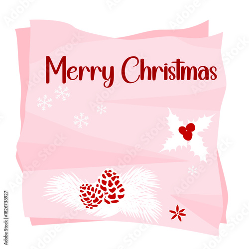 Napkin Christmas decorations and Text. Merry Christmas. Holiday print, banner, poster. Vector illustration.