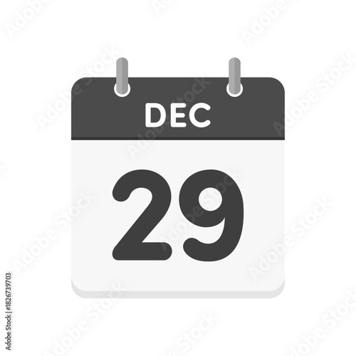 12月29日･DEC 29の日めくりカレンダーのアイコン - 12/29の日付入りの白黒の英語の暦