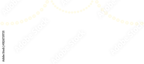 A festive garland with glowing yellow lights hanging from the ceiling, in PNG format on a transparent background, as a vector illustration.