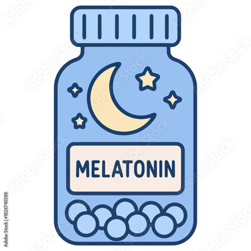 Melatonin Sleep Supplement Bottle with moon and stars, symbolizing sleep support, night time relaxation, and natural sleep aid supplements