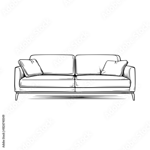 Sketch of modern sofa with cushions
