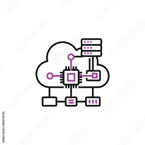 Serverless architecture icon for cloud computing. Data processing and network infrastructure symbol. Minimalist outline vector illustration