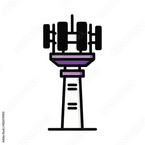 Telecommunication tower icon. Wireless network and mobile 5G signal symbol. Flat design vector illustration