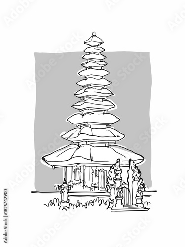 Balinese architecture sketches in premium vector line art