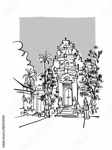Balinese architecture sketches in premium vector line art