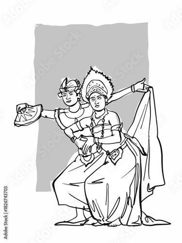 Balinese dance sketches premium vector line art