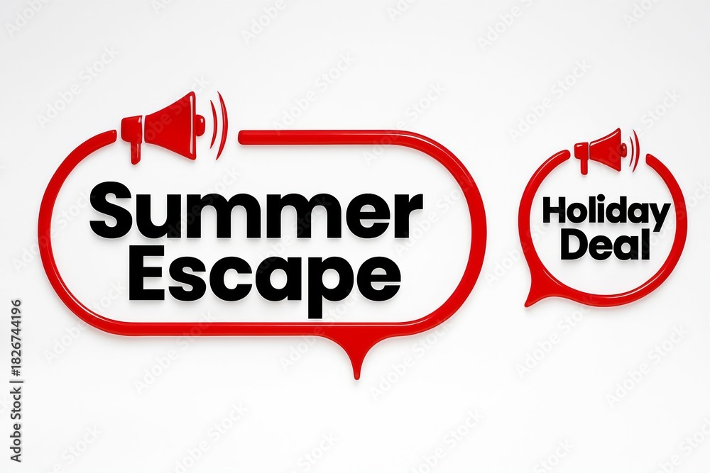 Fototapeta premium Announcing summer escape holiday deal with megaphone icon and bold text on white background