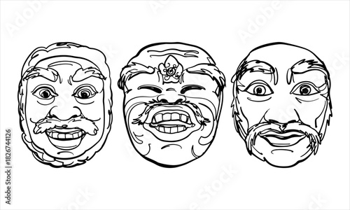 Balinese mask sketches premium vector line art