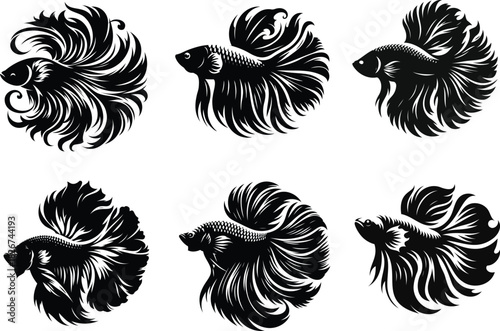 Artistic Siamese fighting fish set with stunning betta designs highlighting vibrant aquatic beauty. 