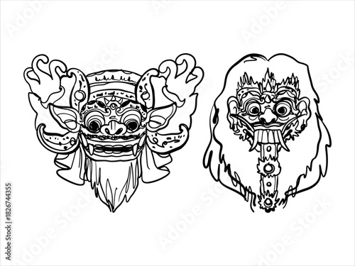 Balinese mask sketches premium vector line art