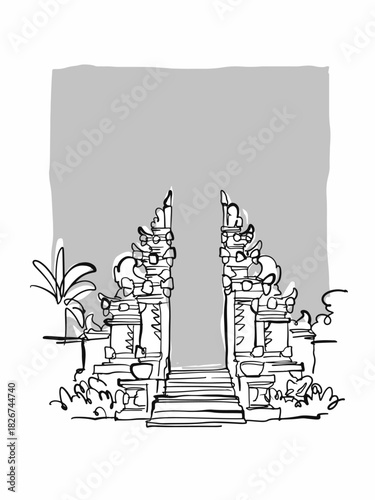 Balinese architecture sketches in premium vector line art