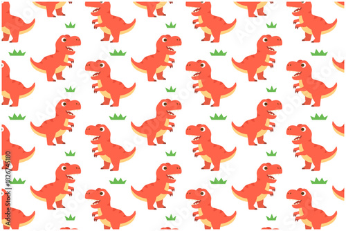 ティラノサウルスと草原　パターン背景