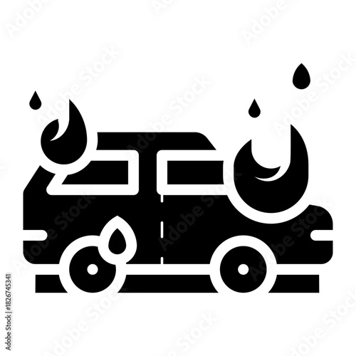 car fire burned by arson glyph icon