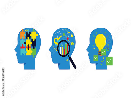 Vector illustration of the problem-solving process from analysis to solution