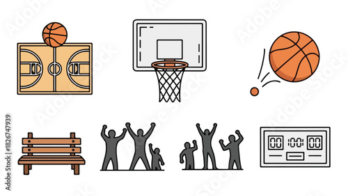Basketball Game Icons Elements of the Sport Illustration