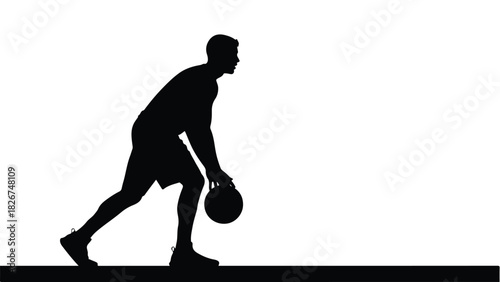 Basketball Player Dribbling Action Silhouette