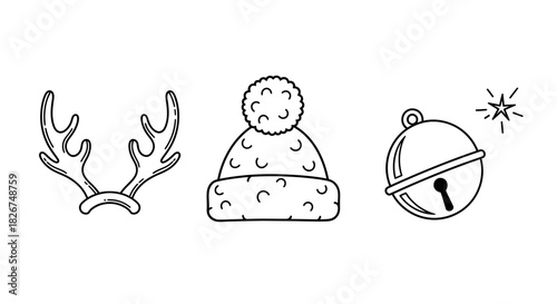 Festive holiday cheer with adorable reindeer antlers, a cozy winter hat, and a gleaming jingle bell, perfect for spreading Christmas joy and seasonal warmth