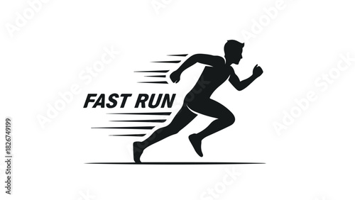 Silhouette of a Man Running Fast with Speed Trail Effect