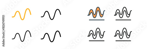 Set of sound wave icons representing audio frequency and digital signal transmission