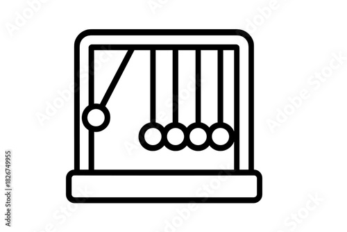 Newton's cradle desk toy demonstrating momentum and energy transfer in a simple outline style
