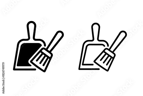 Collection of dustpan and hand brush icons for household cleaning services