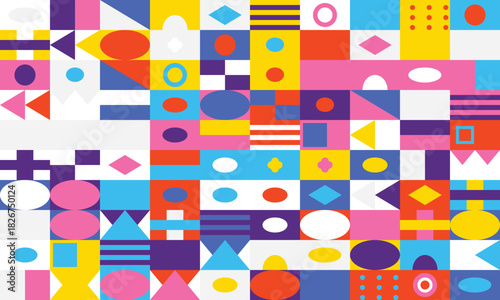 Geometric shapes abstract pattern in bright colors and white colorful