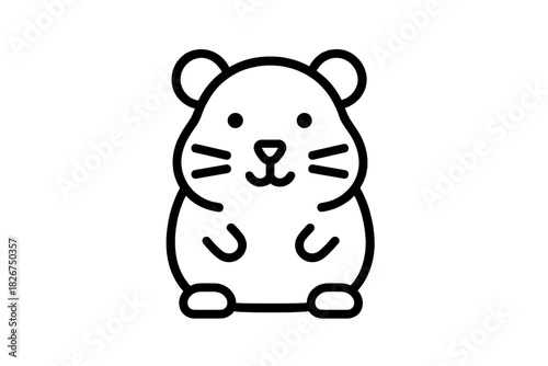 Adorable cartoon hamster character standing upright depicted in simple black outline drawing
