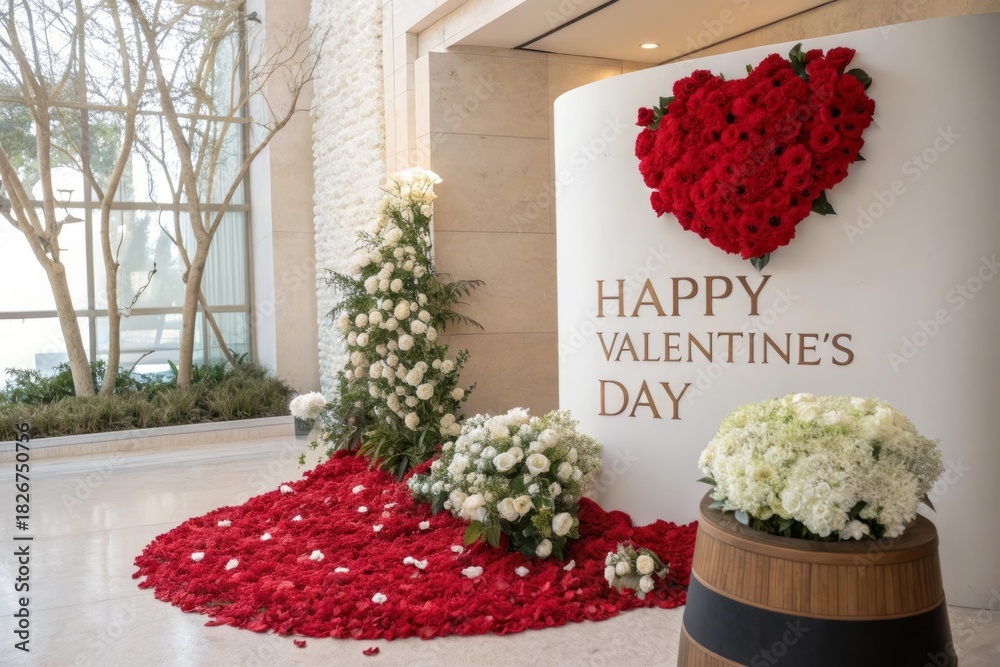 Fototapeta premium Elegant Valentine's Day Floral Arrangement with Red Roses and White Flowers for Celebrations