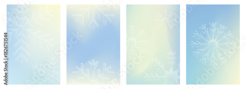 Winter poster set with blue gradient and halftone snowflakes. Retro style cover collection for Christmas and New year