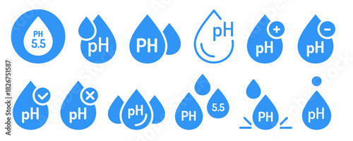 Ph 5.5 blue icon collection. Set of acidity liquid symbol for Skin and moisturizing natural cosmetics.