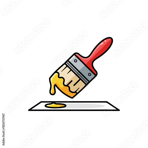 Illustration of a paintbrush with yellow paint dripping onto surface.