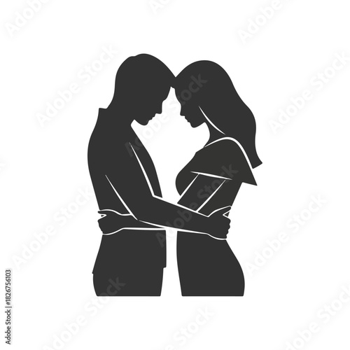 Silhouette of a Couple Embracing in a Tender Moment.