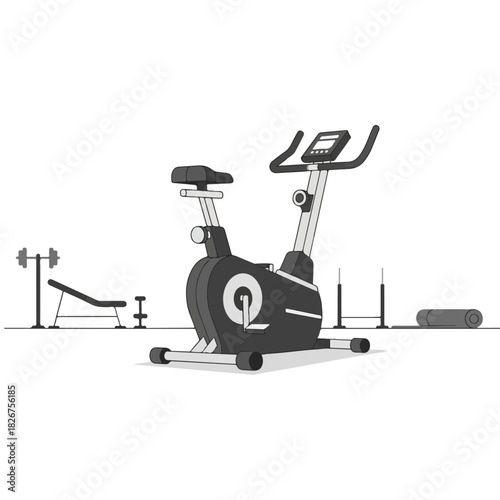 Stationary Exercise Bike - A Comprehensive Fitness Machine Illustration.