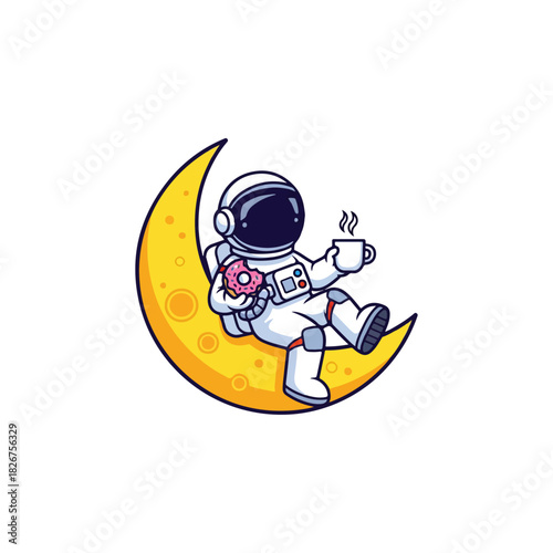 Astronaut enjoying coffee and a donut on the moon.