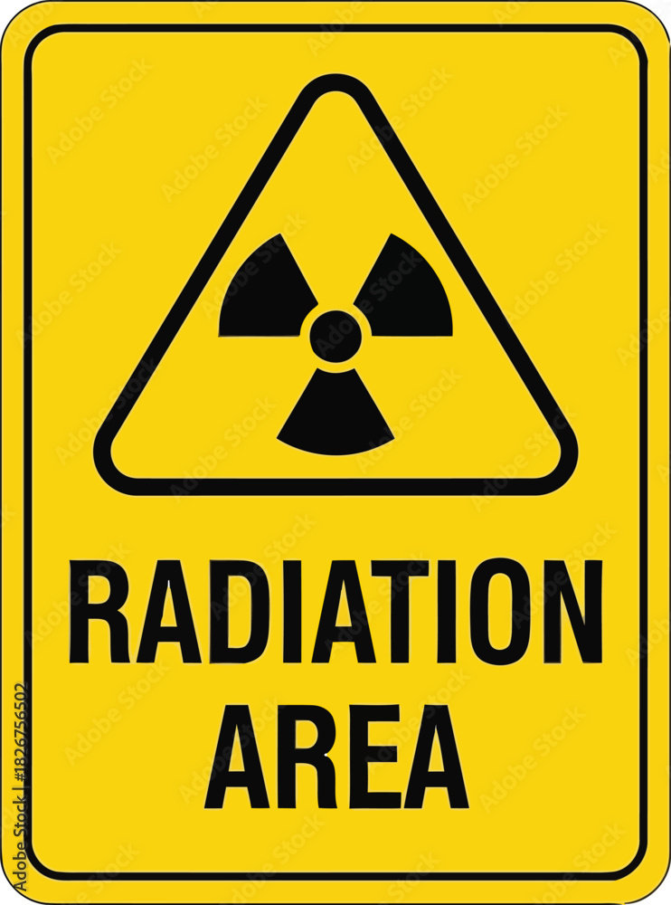 Obraz premium Radiation area warning sign danger symbol yellow triangle safety alert hazard caution symbol vector graphic vector