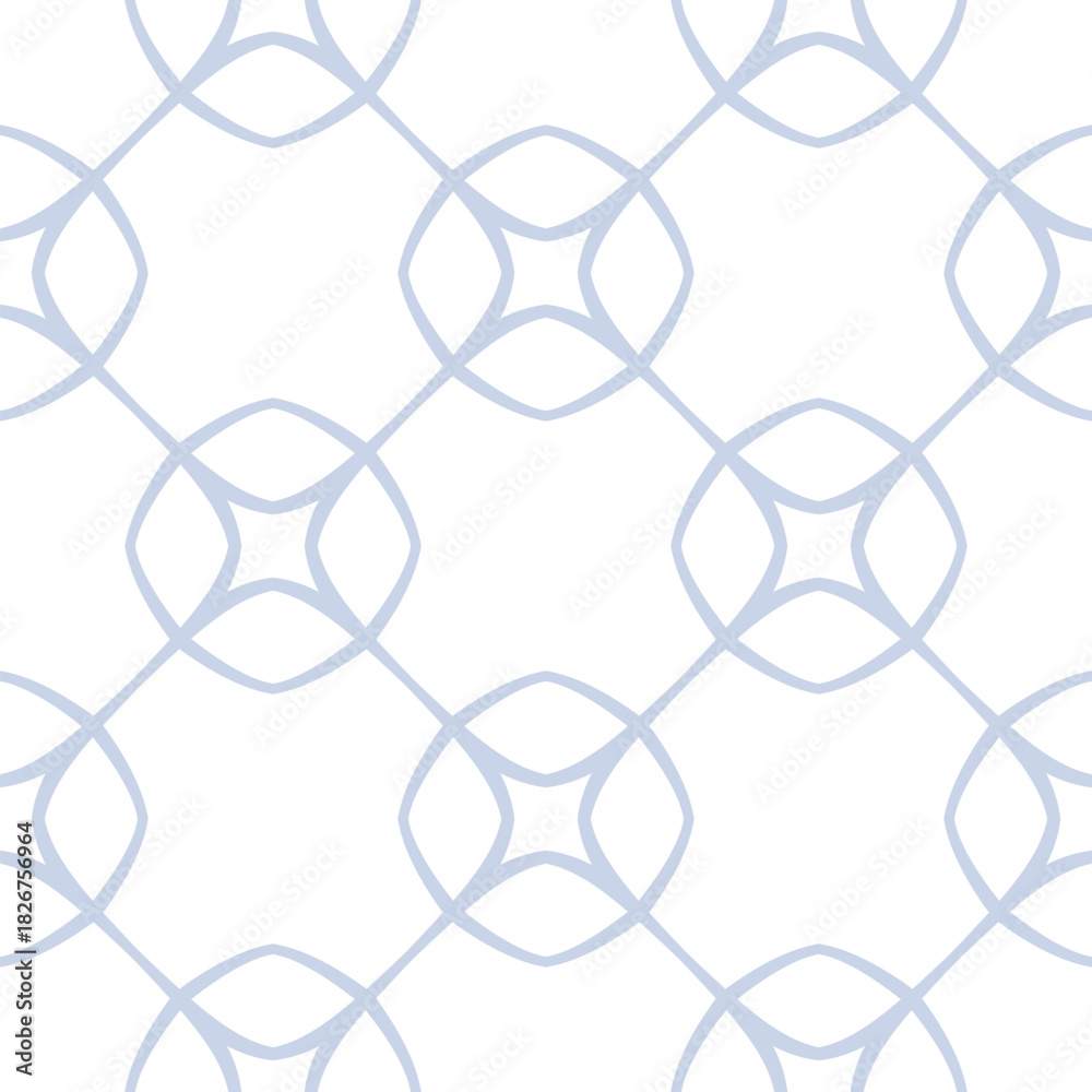 Fototapeta premium Subtle blue and white vector ornament. Abstract geometric seamless pattern with outline lattice, grid, mesh, thin lines, tiles. Simple minimal delicate background. Repeated design for textile, print