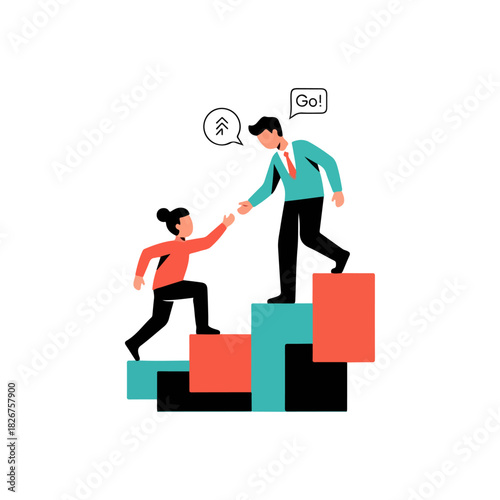 Business Professional Mentoring a Colleague to Climb Career Steps.