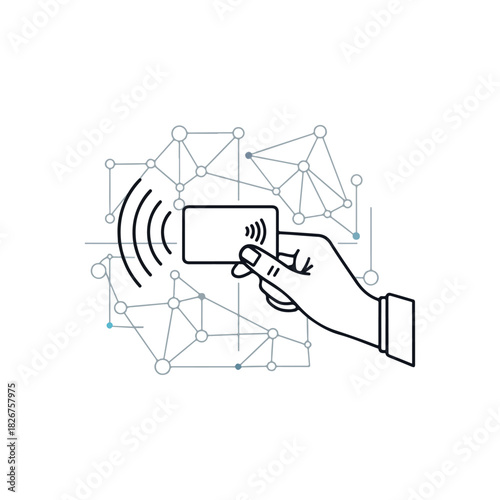 Contactless Payment with Hand Holding Card and Wireless Symbol.