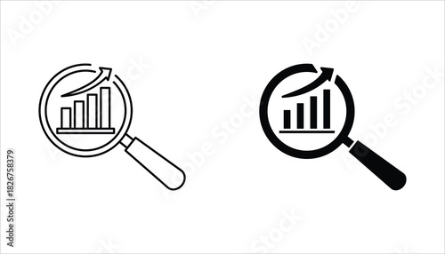 Research icon set. Concept of Business analysis in outline style. Vector Illustration for logo, emblem, and web design.  Isolated on white background.