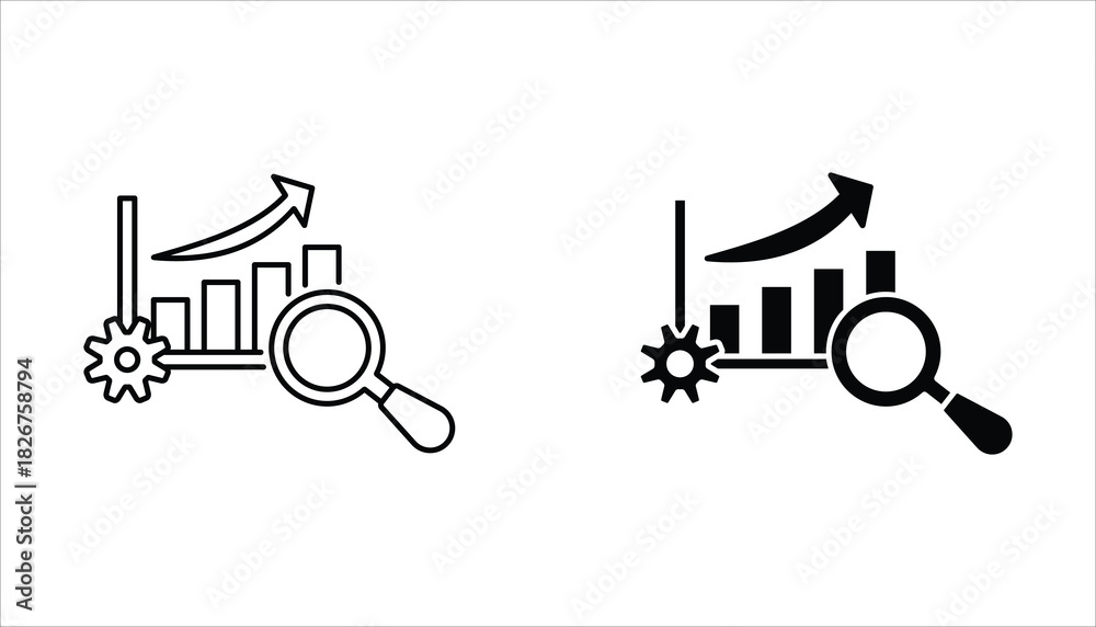 Obraz premium Research icon set. Concept of Business analysis and engine optimization in outline style. Used for logo, emblem, and web design. Vector Illustration on white background.
