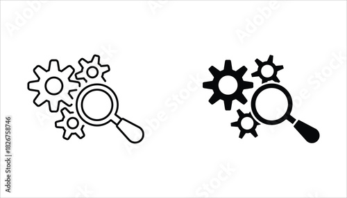 Research icon set. Concept of Business analysis and engine optimization in outline style. Used for logo, emblem, and web design. Vector Illustration on white background.