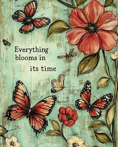 AI Generated - Poster with a painting of butterflies and flowers, with the words 