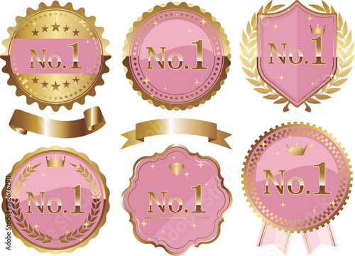 高級感のあるメルヘンなNo.1エンブレム6種セット　ピンク＆ゴールド