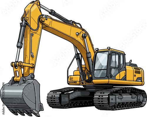 High-Detail Construction Excavator Vector Illustration
