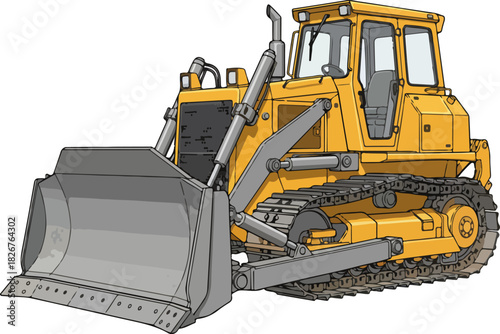 High-Detail Yellow Bulldozer 3D Vector Rendering