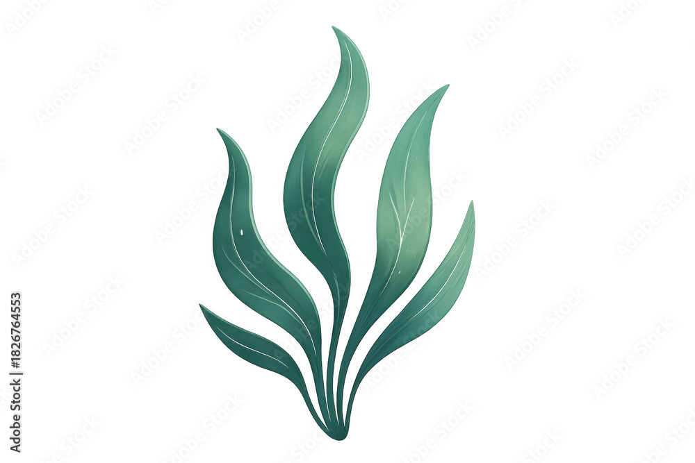 Fototapeta premium Green aquatic plant illustration floating, underwater seaweed or kelp, marine life element with transparent background