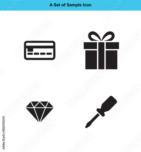 Black icons credit card gift diamond screwdriver on white background gift box