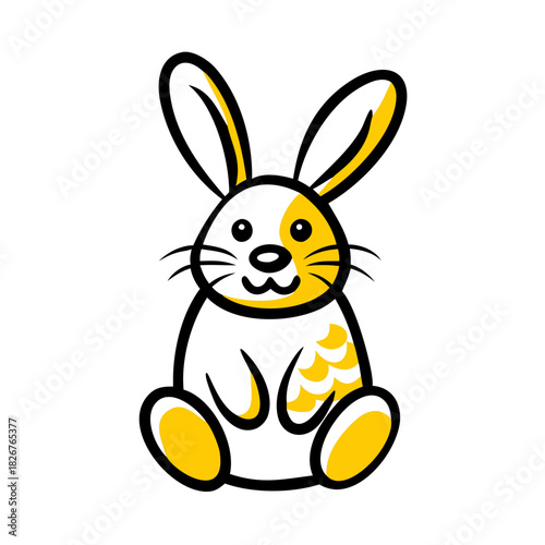 Cute yellow Easter bunny figurine with happy expression  