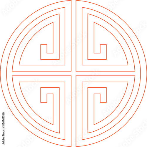maze with red arrow, vector illustration of a red cross, chinese element